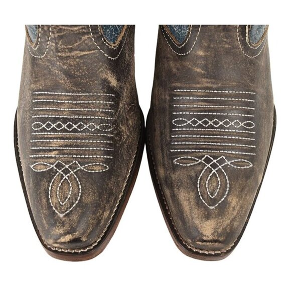 Roper Women's Brown American Flag Distressed Leather Western Ankle Boots Size 6 - Picture 2 of 4